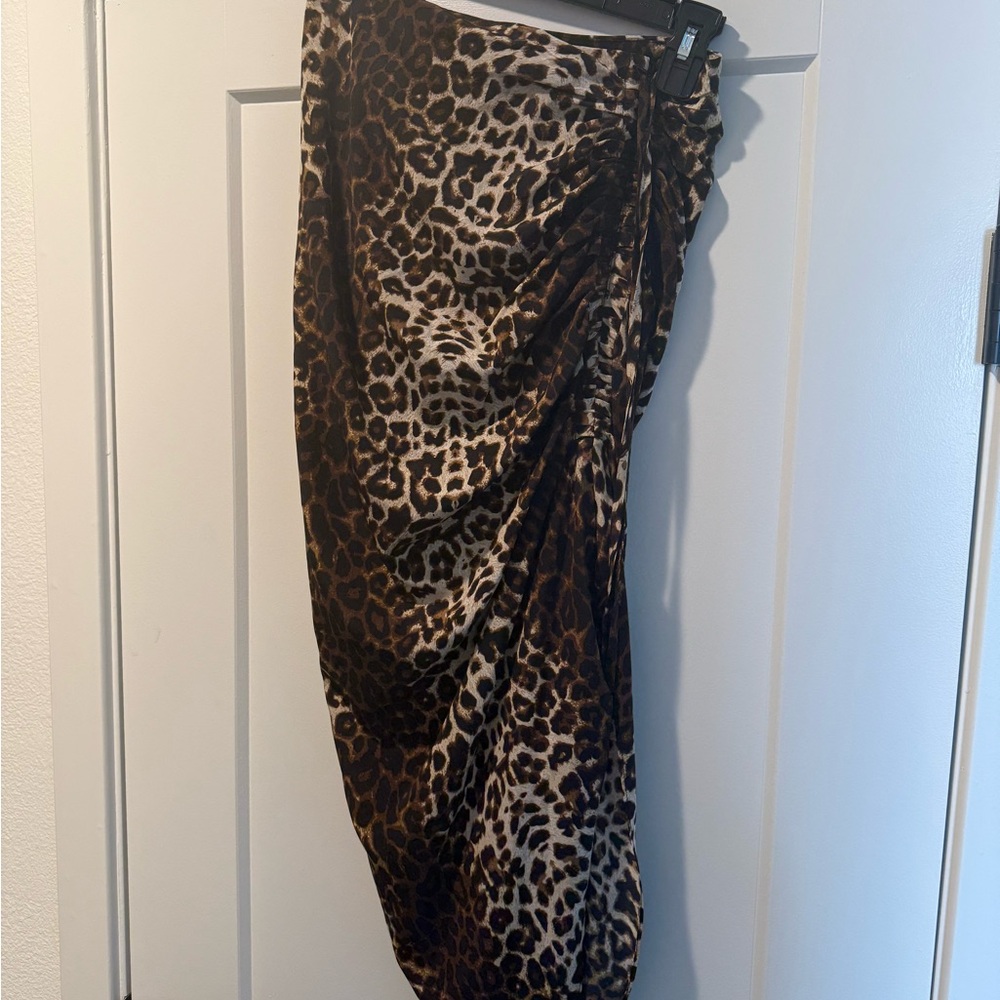 Veronica Beard Brown Leopard Midi Skirt